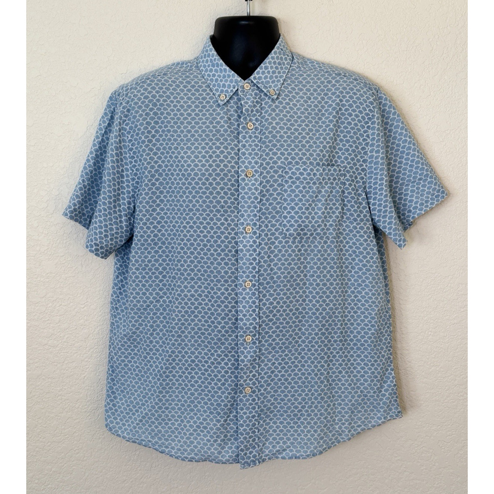 Faherty Button Down Fish Scale Shirt Blue Indigo … - image 3